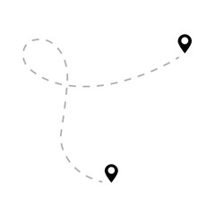 Travel route icon with dotted path and location pins, navigation direction symbol for journey planning design