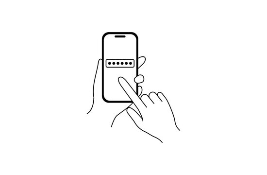 スマホでパスワードを入力する手のイラスト セキュリティ認証のフラットデザイン