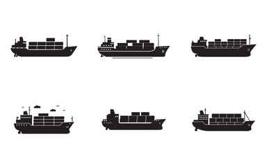Collection of cargo ships in simple line art style