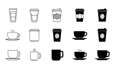 Obraz premium Coffee cup symbols set with line and silhouette styles vector illustration