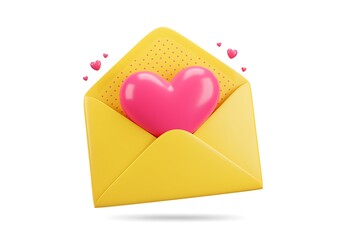 Love Letter in Yellow Envelope with Hearts