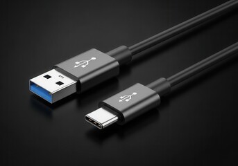 Close up view of modern charging and data transfer cable featuring standard and reversible connectors