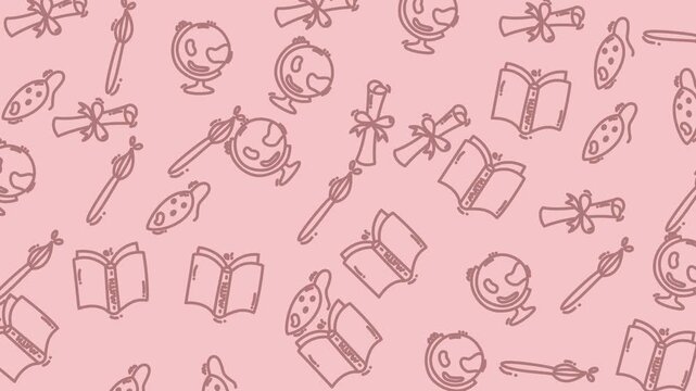 Pink Background with Halloween Icons Pattern.
