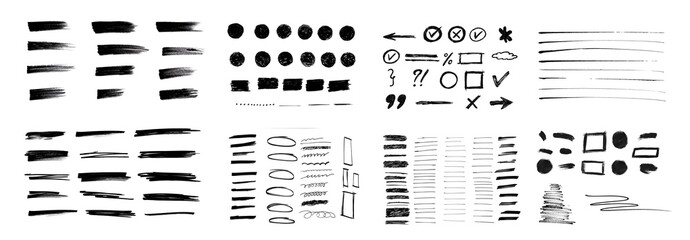 Hand drawn collection of different scribble lines and brush strokes, Marker pen underline and strikethrough strokes