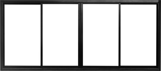 Real modern black store front double glass door window frame isolated on white background