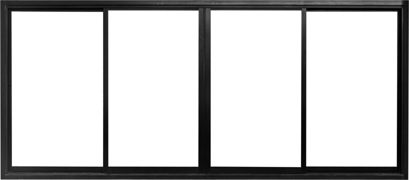 Real modern black store front double glass door window frame isolated on white background