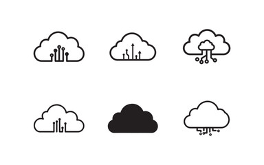 Fototapeta premium Set of Cloud Icons with Technology and Data Elements