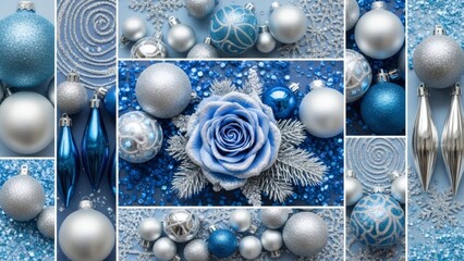 Christmas Ornaments and Blue Rose Collage.