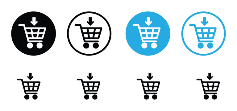 Shopping cart icon. Black shopping cart vector isolated on white background. Shopping cart trolley icon vector.Add to Cart Icon Set, Shopping Trolley and E-commerce Vector Symbol Collection,