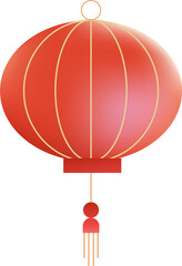 Obraz premium Round Chinese lantern with tassel and gold outlines. Traditional Chinese watercolor decorative elements series with red color gradient.