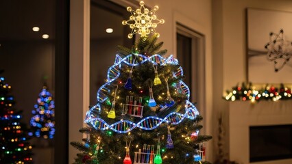 Christmas Tree Decorated with Lights and Ornaments.