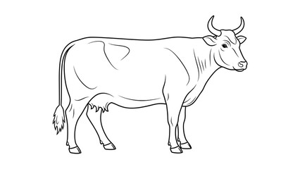 Fototapeta premium Cow Line Art Farm Animal Illustration