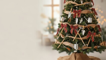 Christmas Tree Decoration with Ribbons and Bells.