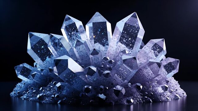 Sparkling Blue and Purple Crystal Formation on Reflective Surface