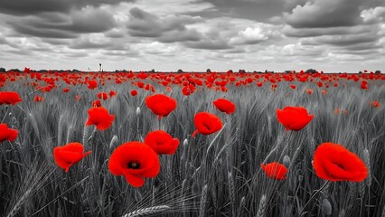 Obraz premium Vibrant red poppies in wheat field