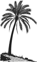 Monochrome Palm Tree Silhouette on a Sandy Dune.