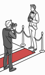 Paparazzi taking photo of celebrity on red carpet.