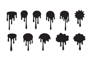 Black dripping paint splatters and liquid drip silhouettes vector set