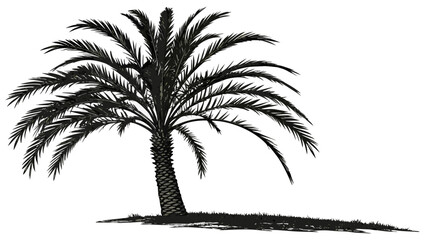 Silhouette of a Palm Tree with Spreading Fronds.