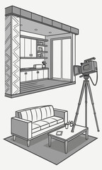 Studio Setup with Camera and Living Room Set.