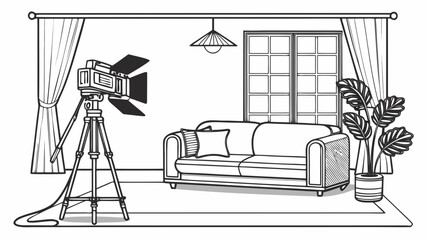 Vintage Camera Setup in a Cozy Living Room.