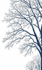 Winter Tree Branches Covered in Snow Illustration.