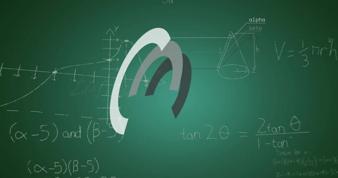 An animation of handwritten mathematical formulae appearing over a blue background