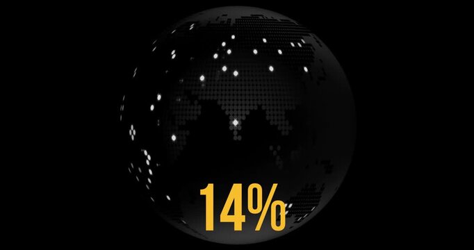 Animation of percent growing over globe on black background