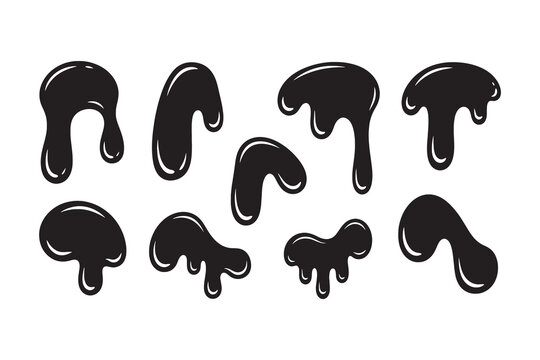 Cartoon black dripping goo and slime shapes vector set