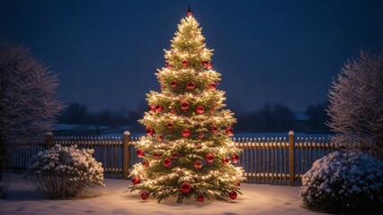Christmas Tree Lit Up at Night.