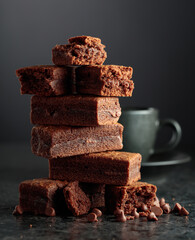 Brownie on a black stone table.