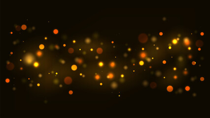 golden light bokeh with flying sparkling stars and yellow lights with orange light rays in black background template © Shalitha Ranathunge