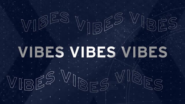Animation of vibe and mega sale text with lens flares and dots over abstract background
