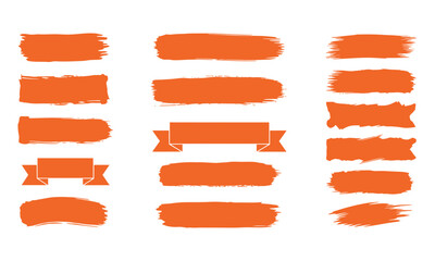 Obraz premium Collection of Orange Paint Brush Strokes and Ribbons on White Background paint stroke banner