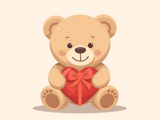 Fototapeta premium A cute brown teddy bear sits as a sweet stuffed animal toy illustration featuring a soft cartoon heart gift isolated for a child
