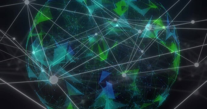 Animation of network of connections over globe on black background