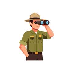 Fototapeta premium Park Ranger Man Looking Through Binoculars.