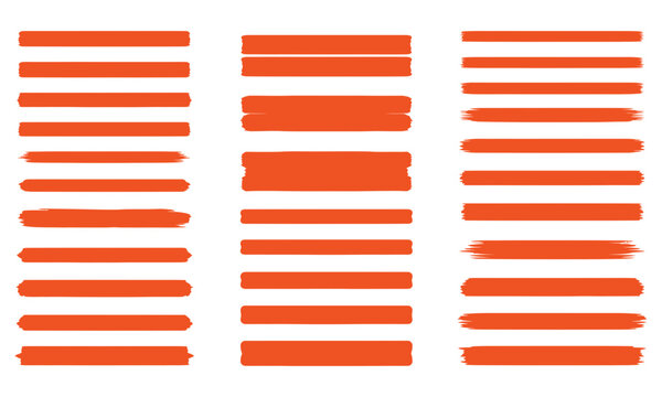Collection of orange brush stroke lines on a white background brush strokes