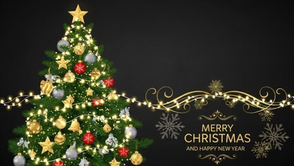 Christmas Tree with Ornaments and Lights.