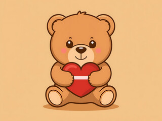 Naklejka premium A cute cartoon illustration of a brown teddy bear holding a red heart gift as a soft vector character for a Valentine holiday design