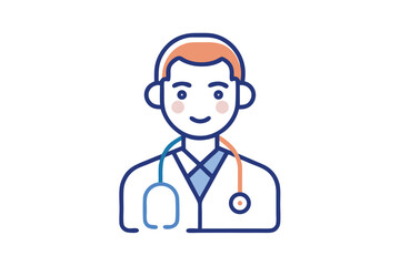 Fototapeta premium Professional Medical Staff Avatar Icon with Stethoscope in Line Art Vector