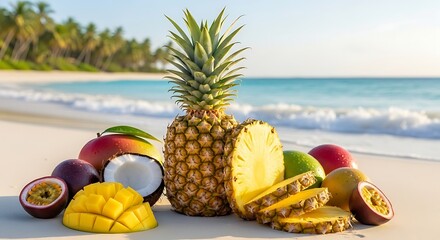 Tropical fruits on a beach
