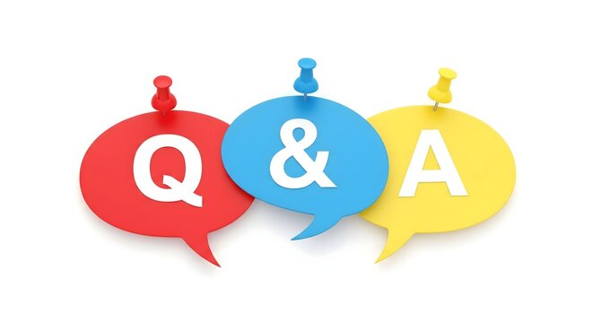 Q and A Colorful Speech Bubbles Isolated on White Background, Questions and Answers Concept for FAQ Support, Customer Service Help, Interview and Discussion