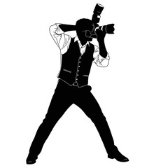 Fototapeta premium Wedding photographer taking photos with camera in stylish attire 