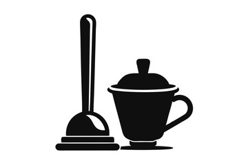 plunger with cup line art silhouette vector illustration