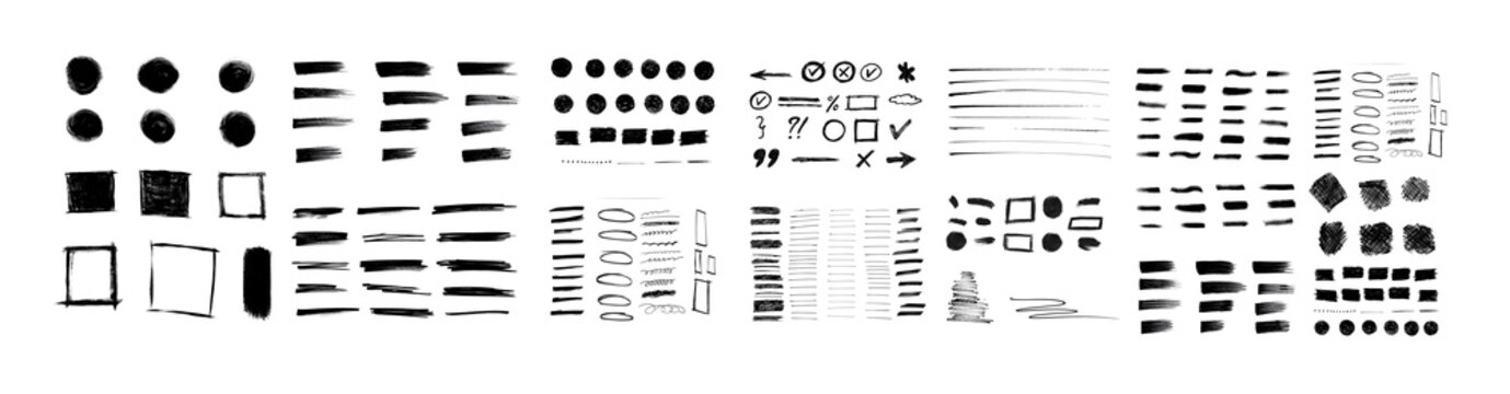 Hand drawn collection of different scribble lines and brush strokes, Marker pen underline and strikethrough strokes