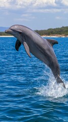Obraz premium dolphin. Dolphin leaping from ocean water, splash in mid-air, natural sunlight. wildlife magazines, conservation campaigns, designed for nature documentaries and education. 