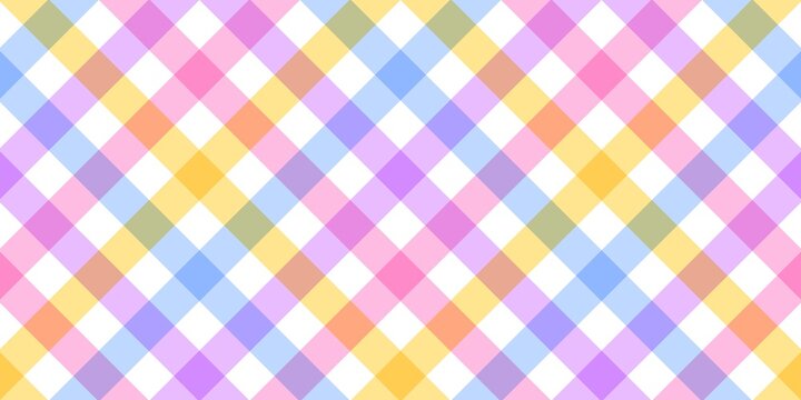 Seamless colorful pastel gingham pattern. Argyle checkered plaid background with vibrant spring colors for fabric, wallpaper, and nursery decor.