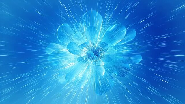 Blue flower petals with light particles on gradient background