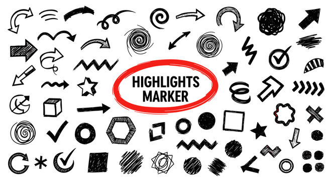 Hand-Drawn Marker Highlight Elements for Notes, Presentations, and Creative Design